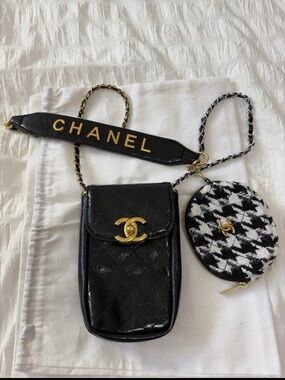 CHANEL Black and White Quilted Crossbody with Gold Hardware